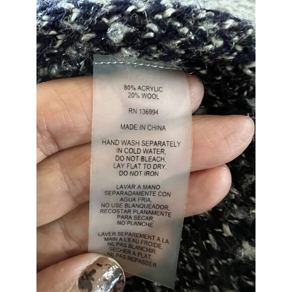 Sioni Womens Navy Boucle Open Front Cardigan Sweater With Fringe Edges - Size M - Picture 7 of 7